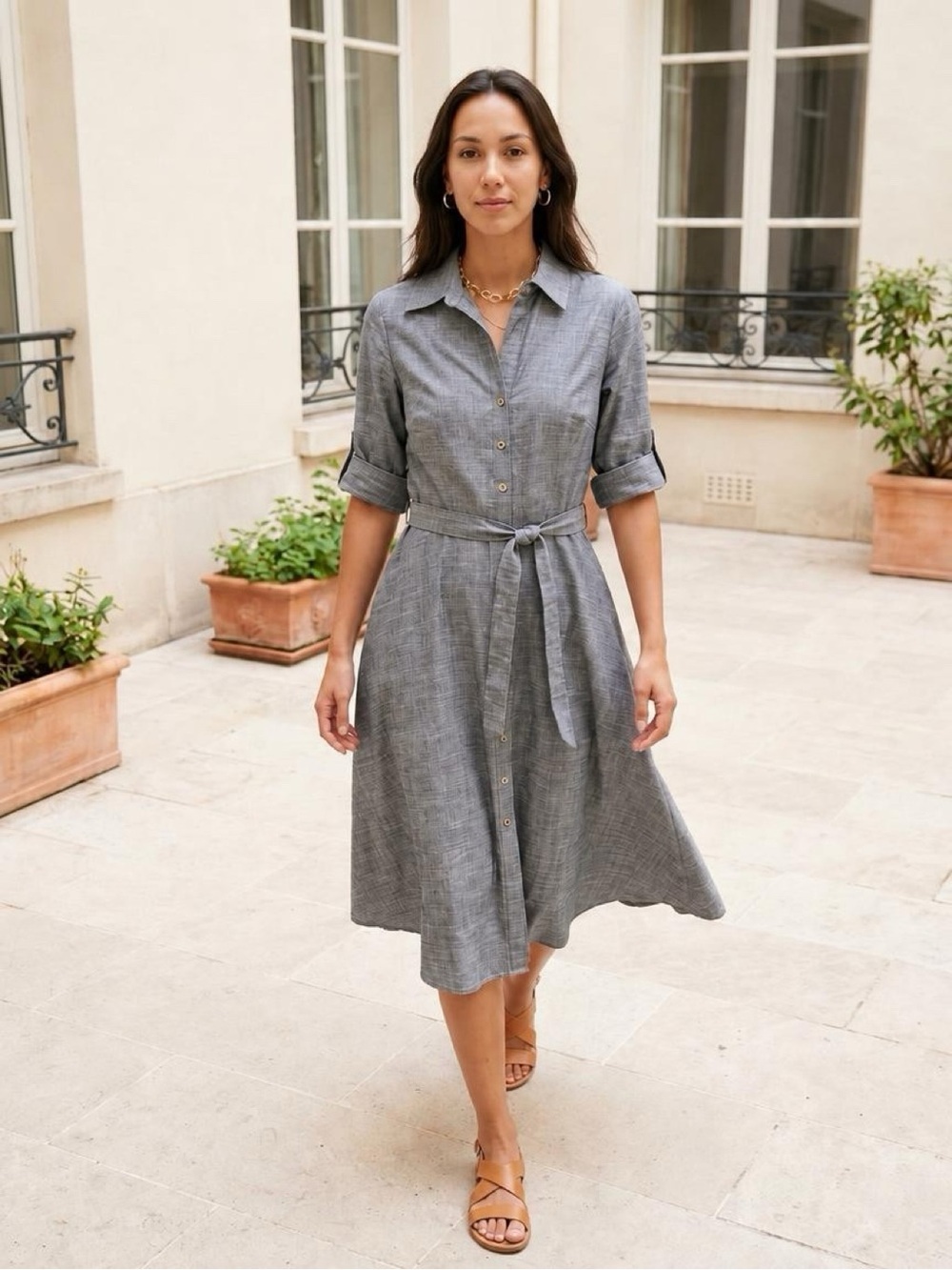 NWT sharagano Belted Shirt Dress in Gray Size 6